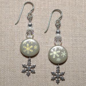 Hand Crafted Handmade Earrings Czech Glass & Stainless Steel Snowflake E…